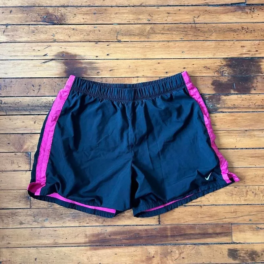 Retro Nike Performance Black Running Shorts Hot Pink Stripe Mesh Lining Large